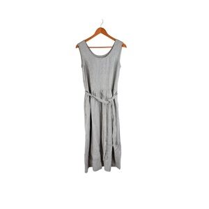 Not Perfect Linen Elegant Gray Sleeveless Linen Belted Dress Pockets Size S/M
